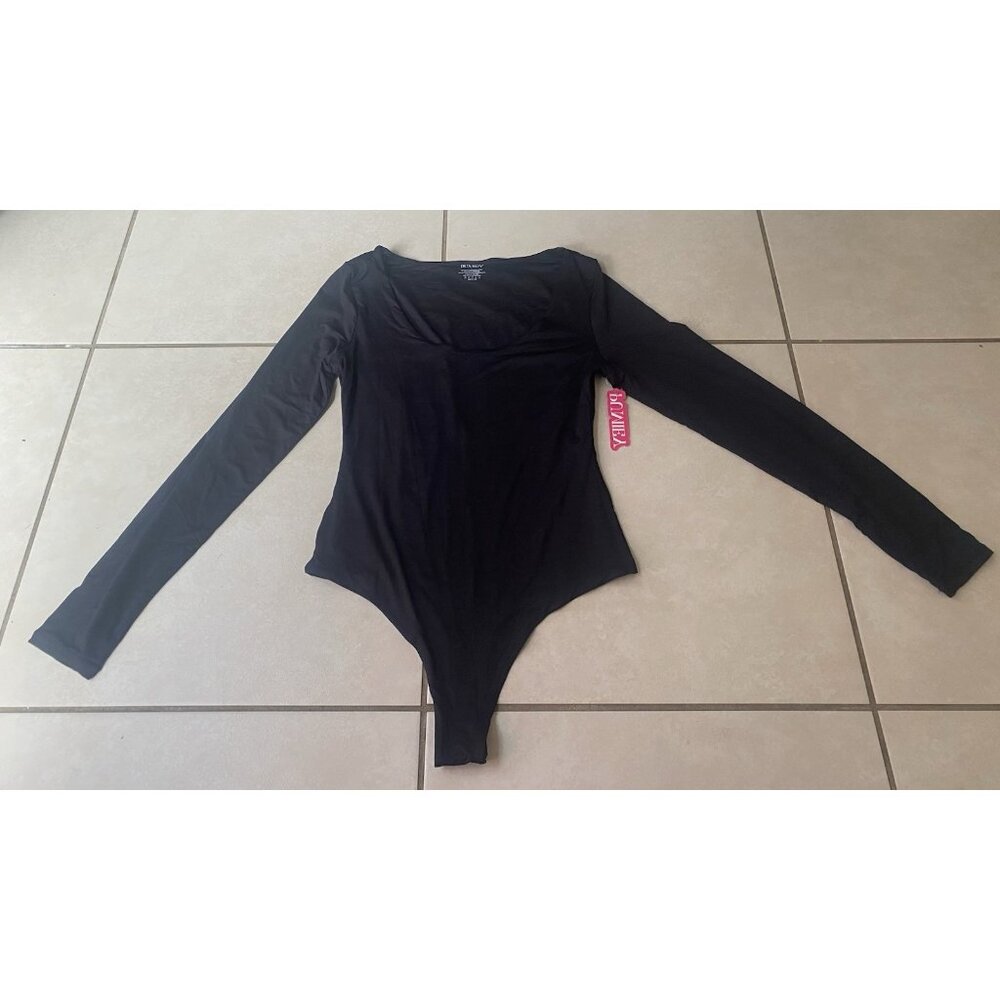 NWT Pumiey Scoop Neck Long Sleeve Bodysuit Sexy Tops Thong Bottom Black Size L - Picture 5 of 6